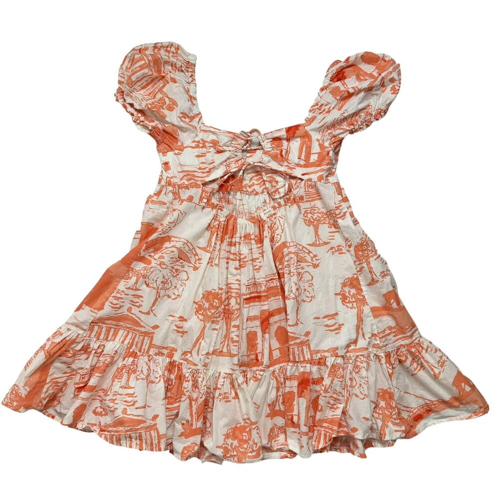 URBAN OUTFITTERS Wonderland Coral Babydoll Tieback Dress Puff Sleeve Size Large - Picture 5 of 10